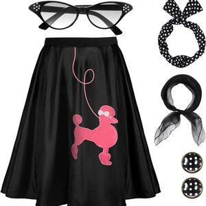5 Pcs 50s Women Outfit 1950 Poodle Skirt Sock Hop Costume Accessory Halloween Sc